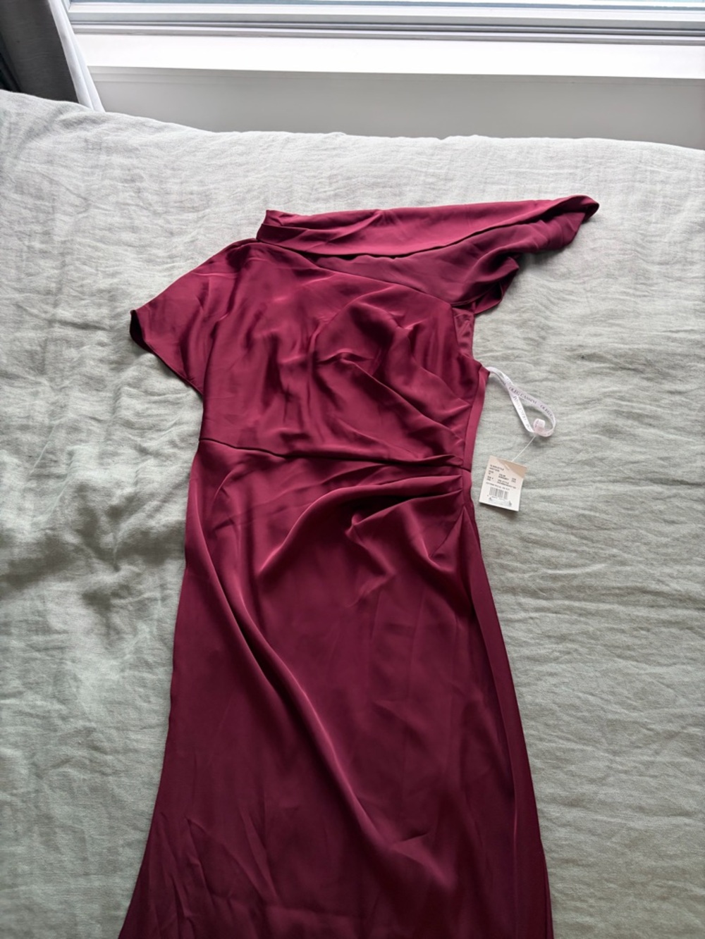 David's Bridal One-Shoulder Burgundy Formal Gown
